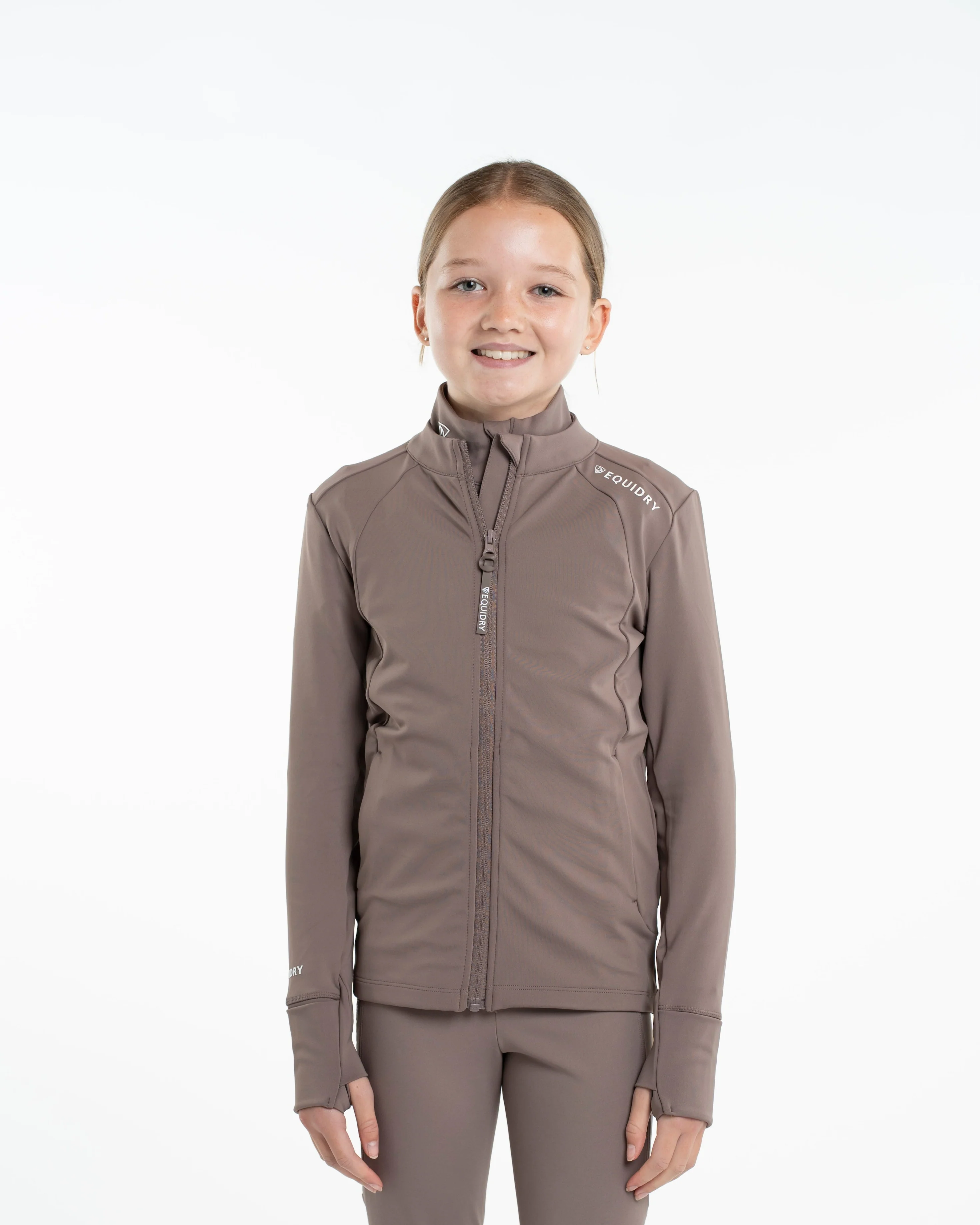 Children's Water Repellent Zip up Top | Mocha/White - Image 4