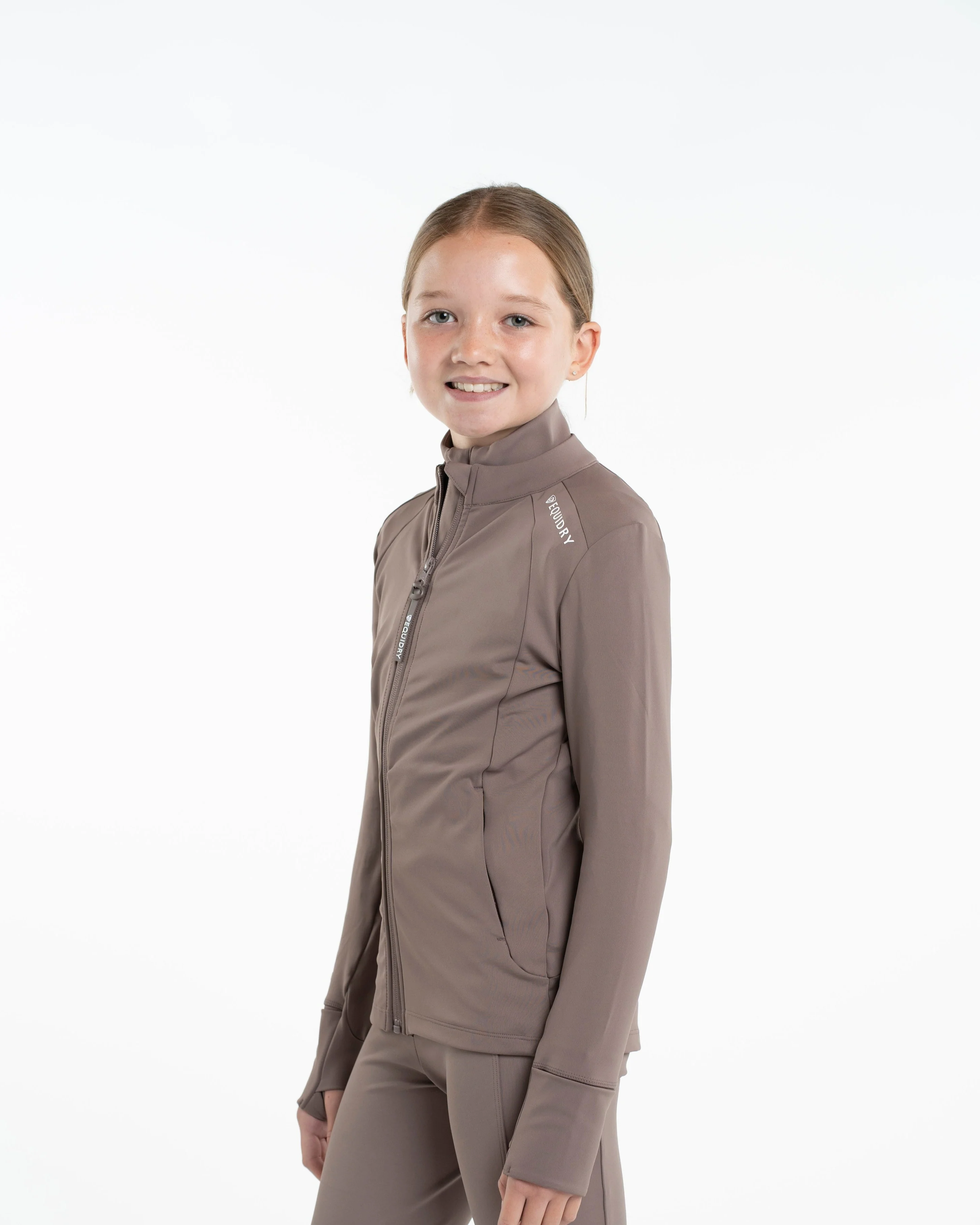 Children's Water Repellent Zip up Top | Mocha/White - Image 5